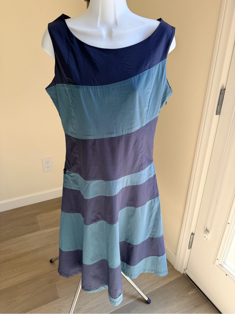 Skunkfunk Navy and Teal Striped Midi Dress M